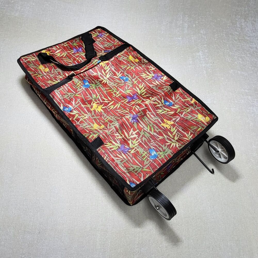 Rolling Travel Bag Collapsible Red Multicolor Bamboo Print